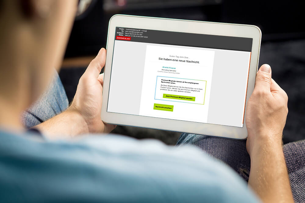Correo electrónico de phishing en una tableta