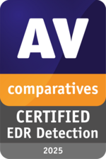 Logotipo de AV Comparatives, “Detección EDR certificada”, Logotipo de “Detección EDR certificada” de AV Comparatives