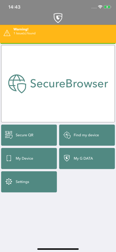 G DATA Mobile Security iOS: Homescreen